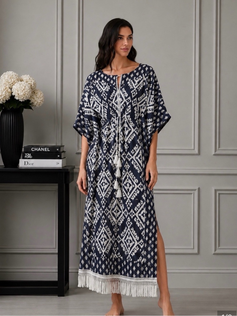 NEW Tory Burch Beatrice Dress Tapestry Geo Caftan Fringe Size 4 B473